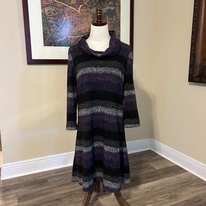 Jessica Howard Cowl Neck A-Line Sweater Dress L Large Gray Plum Charcoal Ex Cond